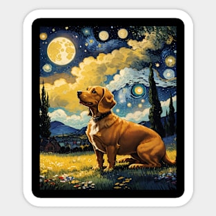 Starry Night Dachshund  Dog , Van Gogh Dachshund Art Sticker